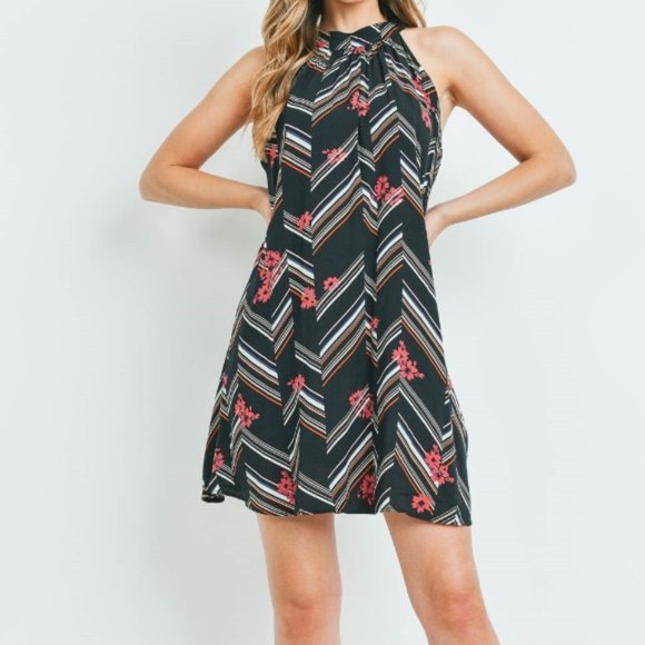 Mixed Print Mini Dress Navy Blue - Picture 2 of 10